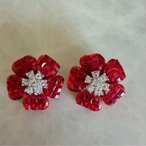 Vintage Radiant Red Floral Crystal Earrings